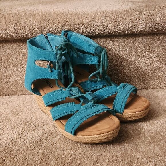 Minnetonka Women's Turquoise Blue Espadrille Wedge Sandals Shoes Size 8 - Picture 1 of 11